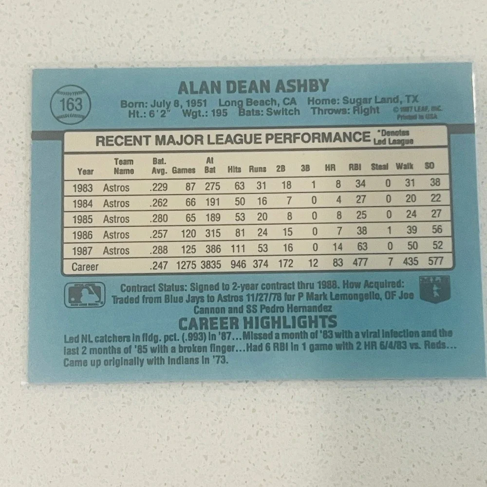 1988 Donruss Alan Ashby Houston Astros Baseball Card 163 Vintage Catcher